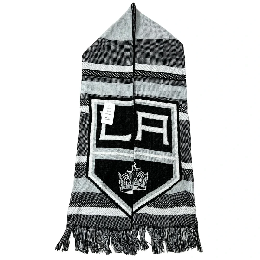 Adidas‎ LA Kings NHL Knit Scarf Black Silver White Striped Logo New